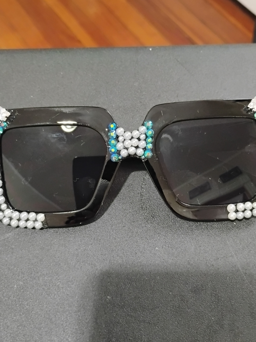 Crystal-Embellished Black Sunglasses